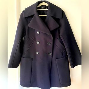 Jil Sander x Uniqlo Double Breasted Peacoat, Navy, size Small, doubleface wool
